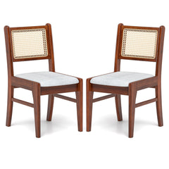 Wooden Kitchen Chairs with Cane Back Rubber Wood Frame and Padded Seat-Coffee