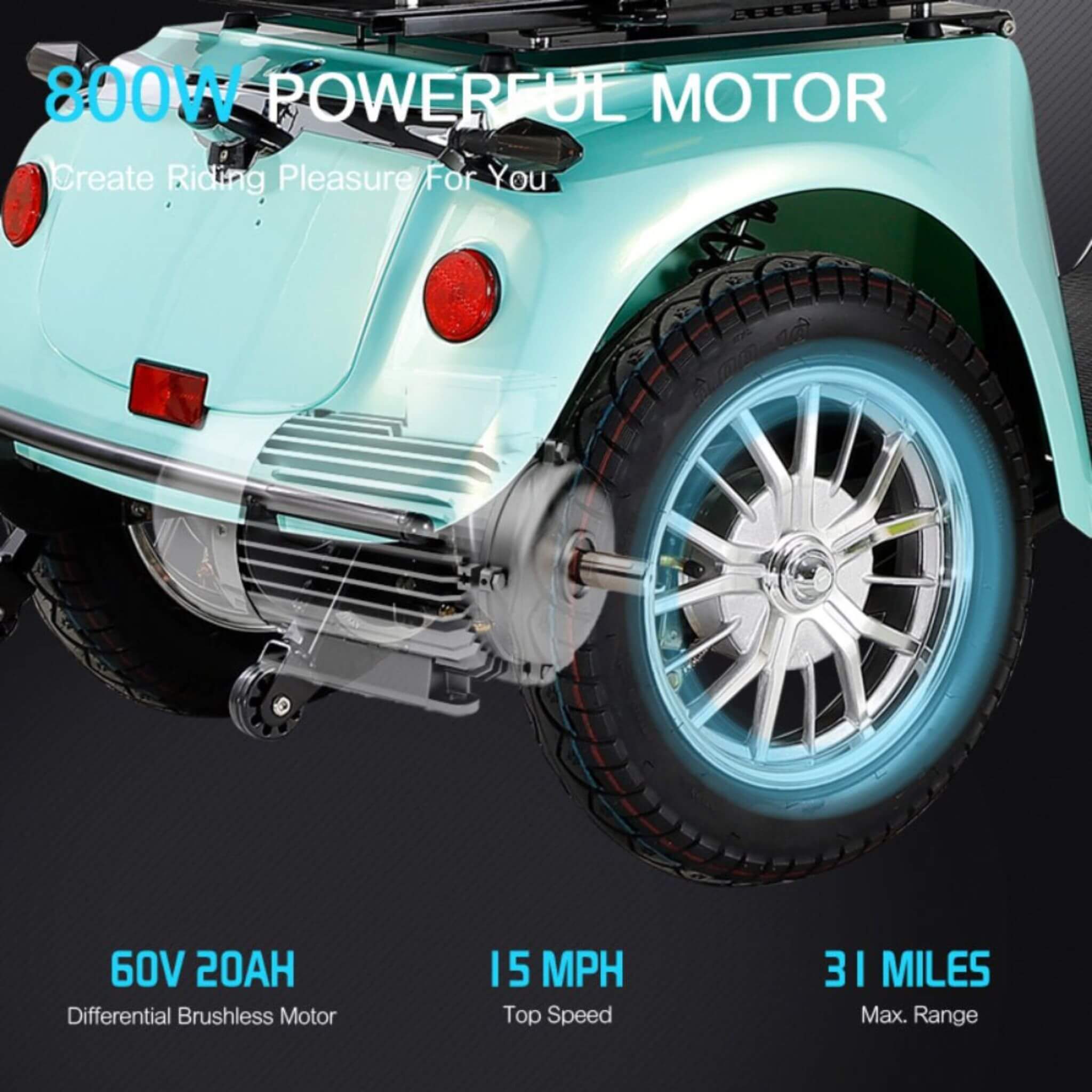 Zvg Heavy-Duty 800W 60V/20AH Four Wheel All-Terrain Travel Mobility Scooter For Adults And Seniors, 500LB (SAK97156)